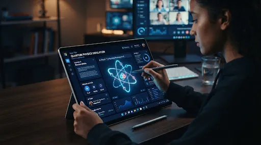 Interactive AI-powered EdTech virtual classroom and STEM learning platform on a tablet