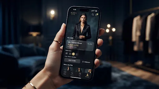 Modern luxury high-end ecommerce mobile shopping app UI screen